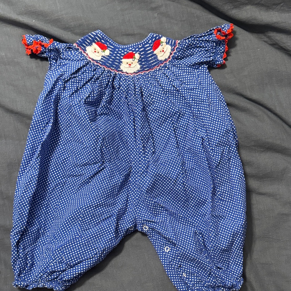 Baby Girls Navy Polka Dot One-Piece Bodysuit with Red Trim